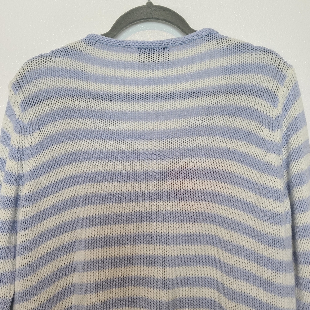 WOODEN SHIPS Eloise Heart V-neck Sweater in Blue Wisp Stripe - Picture 8 of 11